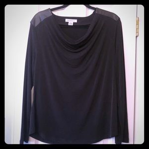 NWT Liz Claiborne Black L/S Blouse Faux Leather XL